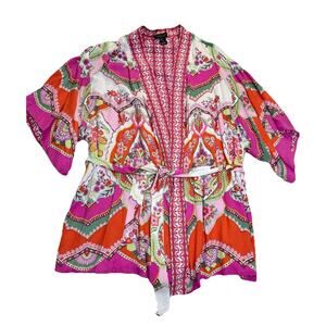 Rachel Zoe Kimono Women’s Sz 1x Reversible Cardigan Belted Open Front Colorful